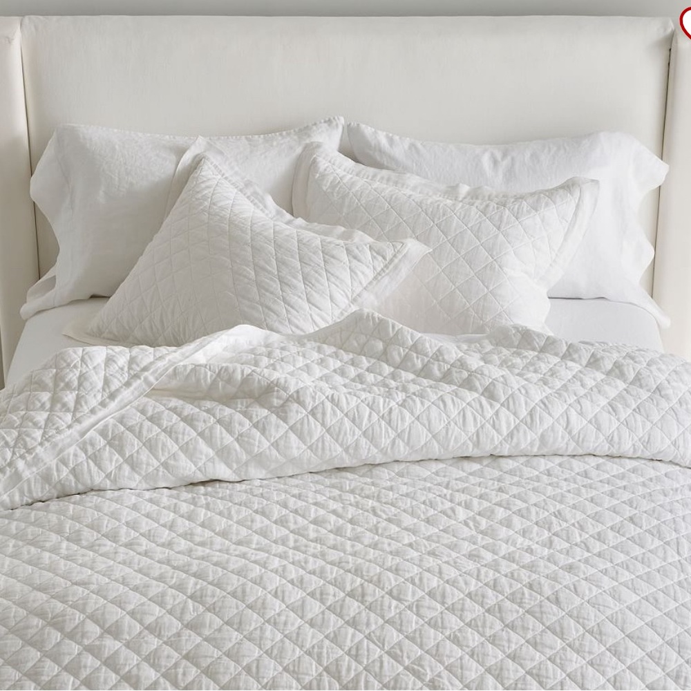 Pottery Barn Belgian Flax Linen Diamond Quilt & Shams
